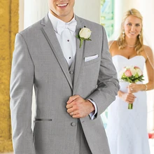 Светло-серые мужские костюмы для выпускного вечера смокинги друзей жениха свадебный Блейзер Мужские костюмы(пиджак+ брюки+ жилет+ галстук) K: 1285