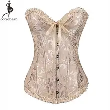 Дешевый корсет на шнуровке бюстье размера плюс Korsett для женщин жаккард цветочное готическое Gorset сексуальный корсет с косточками