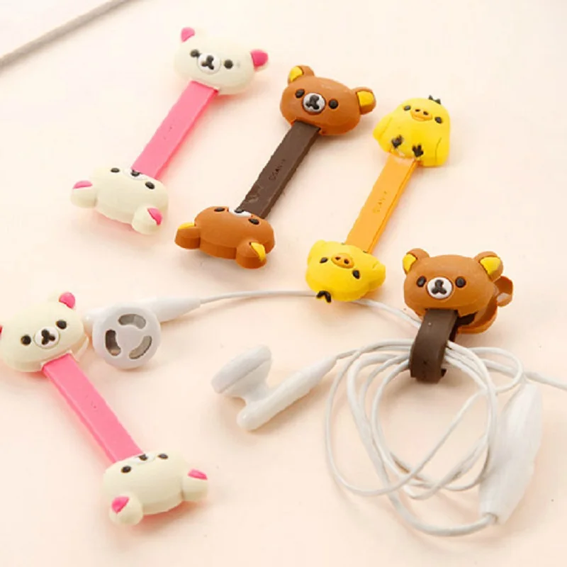 Cable organizer Desk organizer Storage organizer Bag organizer 4Pcs Cartoon Silicone Data Wire Cable Organizer Kawaii Earphone Bobbin Winder Wire Cord Holder For iPhone USB Protector Gadgets