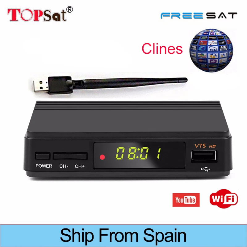 

Satxtrem V7 HD Upgraded version V7S Receptor DVB S2 FTA Satellite TV Receiver+USB WIFI+Europe Cline for 1 Year Spain Decoder