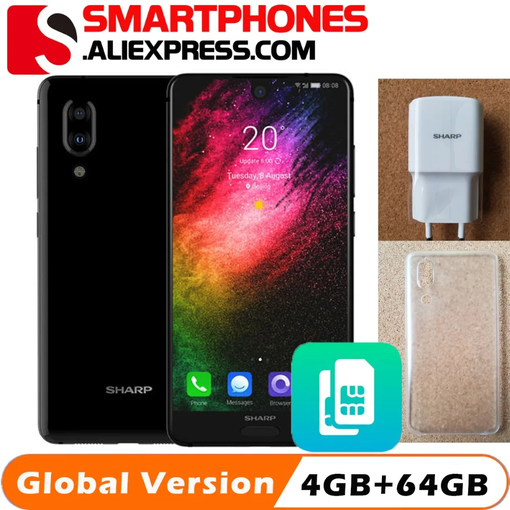 SHARP AQUOS C10 S2 смартфон с восьмиядерным процессором Snapdragon 630 ОЗУ 4 Гб ПЗУ 64 ГБ 12 Мп 2700
