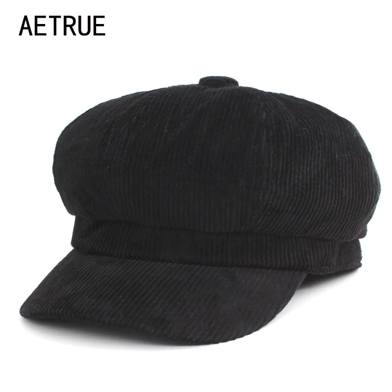 AETRUE Модные женские Восьмиугольные шляпы кепка женские Восьмиугольные шляпы для женщин пустые вельветовые береты на плоской подошве Boina Зимняя кепка газетчика шляпа