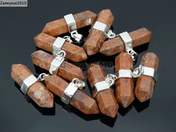 

Natural Leopard Skin Gems Stones Horizontal Hexagonal Pointed Reiki Chakra Pendant Beads Necklace Jewelry 10Pcs/Pack