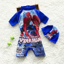 Мультяшные Купальники для мальчиков с шапкой, новинка года, цельные спортивные костюмы для плавания для мальчиков детские купальные костюмы K46-CGR1