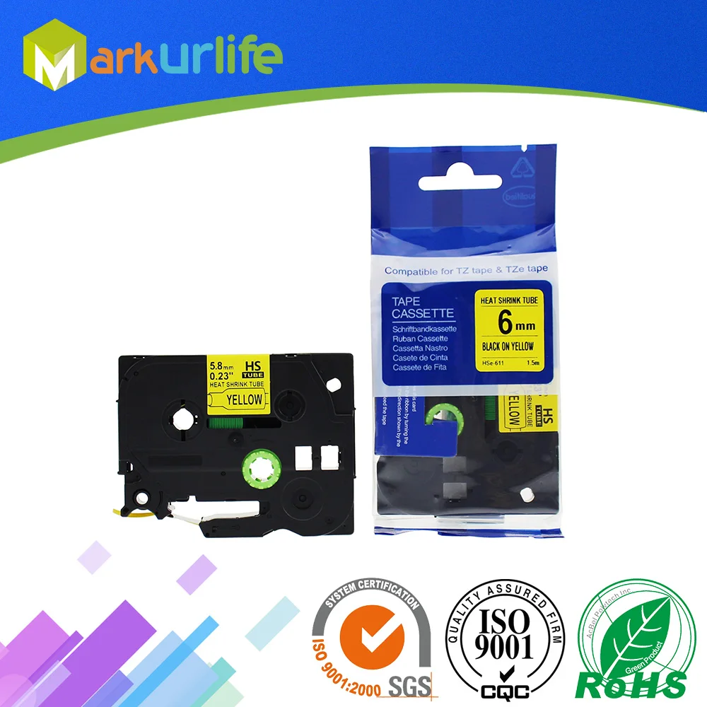 HSe 611 5.8mm Black on Yellow Heat Shrink Sleeving / Tubing for Brother ...