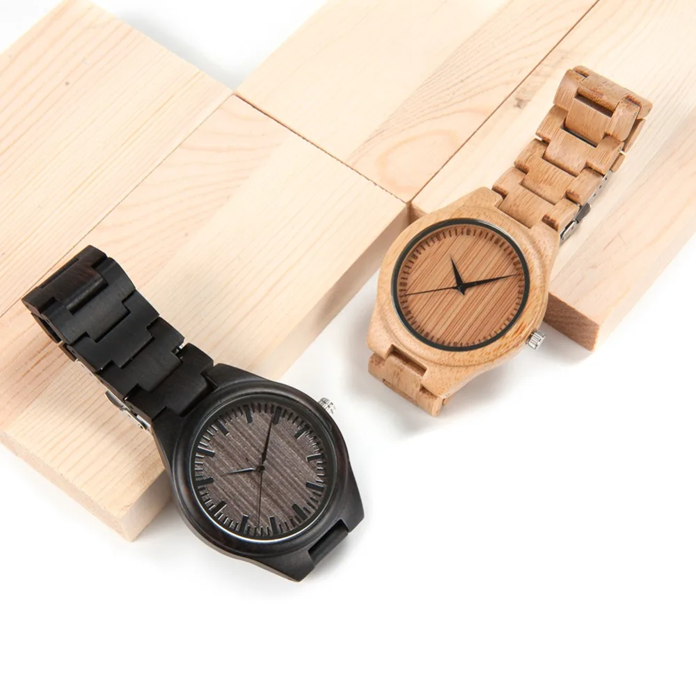 BOBO BIRD Design Your Own Brand Bamboo Ebony Wood Quartz Watches Men Uomo Orologio