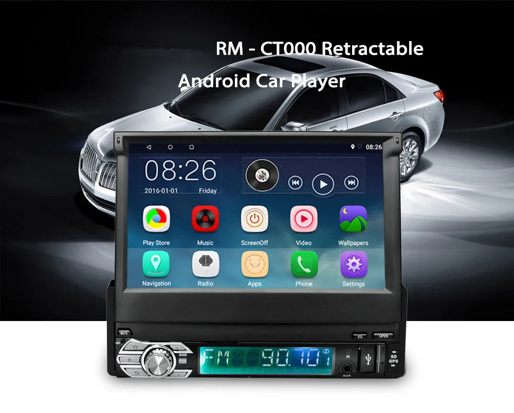 Perfect Universal RM - CT0008 7 Inch Car Multimedia Player 1 Din Retractable Screen Android 6.0 GPS Navigation BT Radio Receiver 0