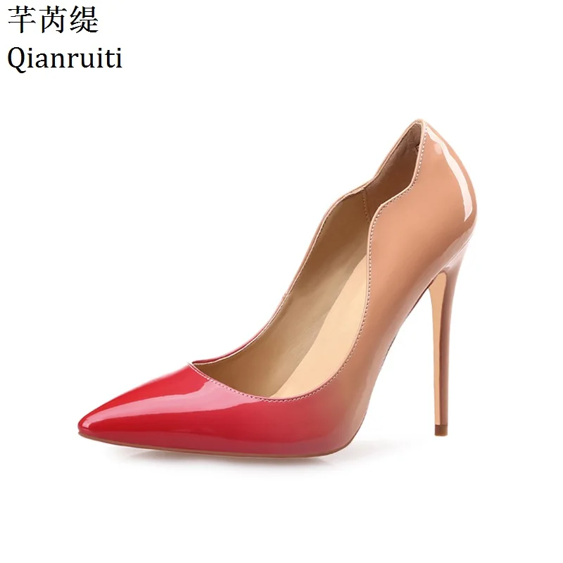 

Qianruiti Nude Red Patent Leather High Heels Women Shoes Sexy Pointed Toe Bridal Wedding Shoes Kim Kardashian Style Women Pumps