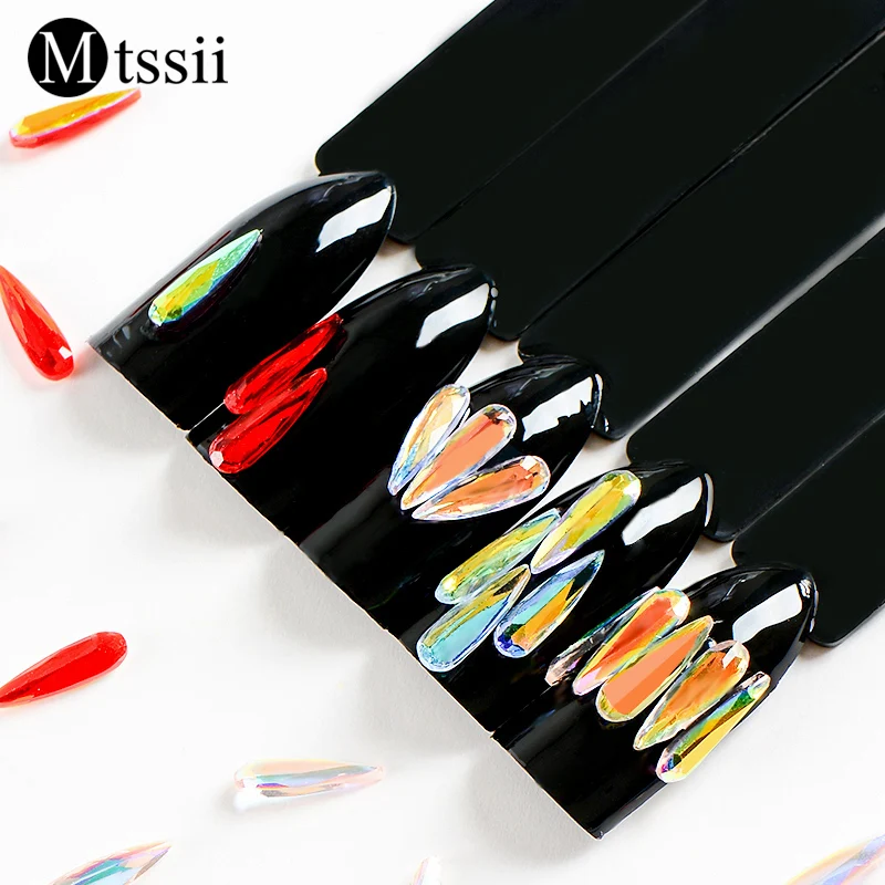 Mtssii 10Pcs Nail Art Rhinestones Flat Back Colorful AB Crystal Shiny 3D Elongated Teardrop Rectangle Manicure Decoration | Красота и