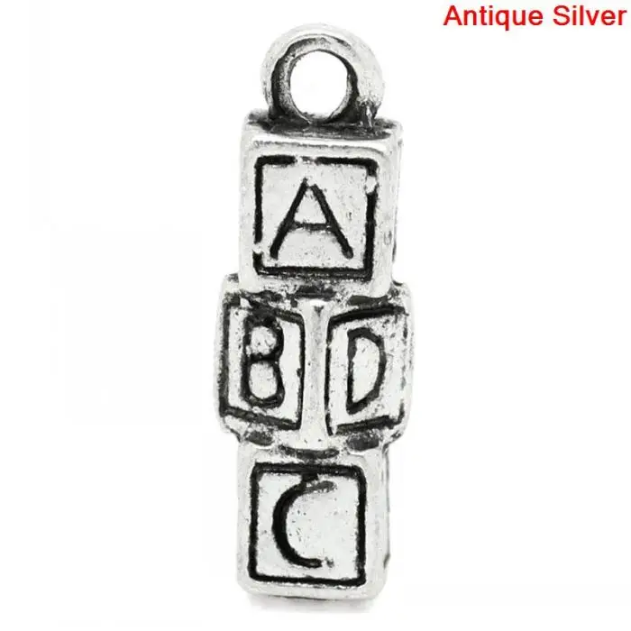 DoreenBeads Charm Pendants Cube Silver Color Letters Carved 17x6mm 50PCs | Украшения и аксессуары