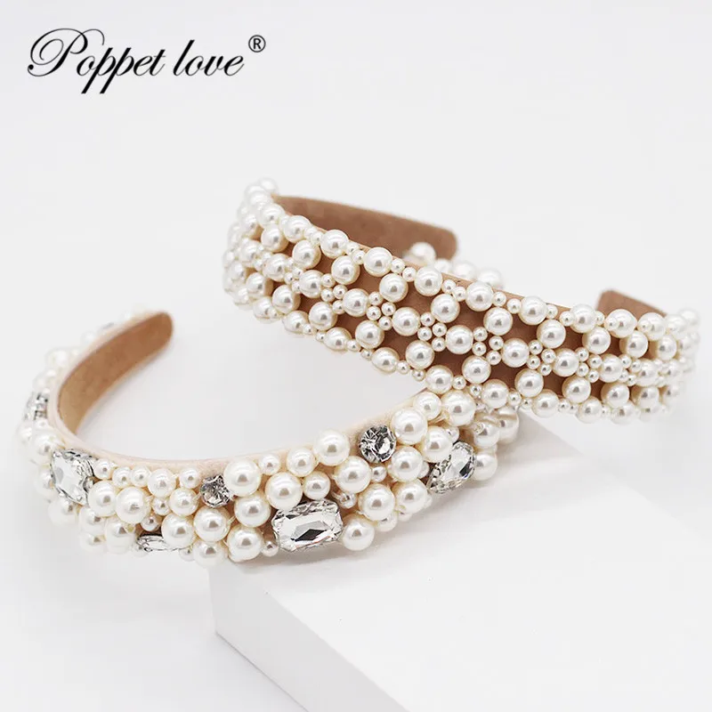 

Imitation full Pearl Wild Personality Trend Pearl crystal handmade Headband Luxury Flower