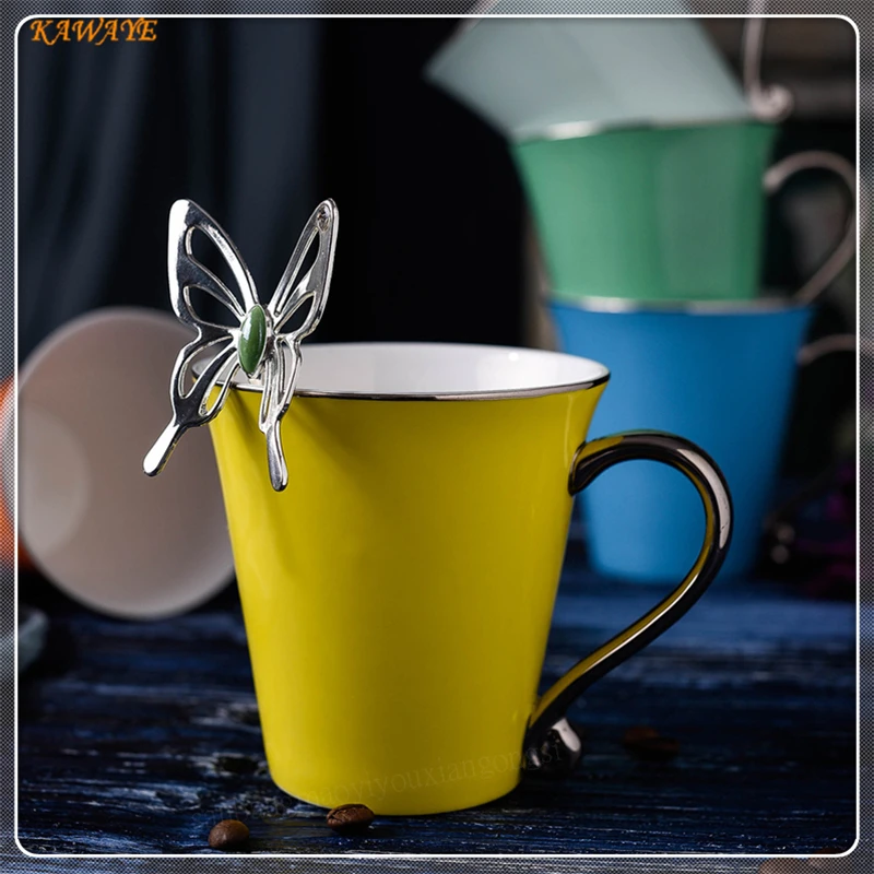 

1Pcs Silver Edge Solid Color Ceramic Cup Afternoon Ceramic Cup Simple Gifts Coffee Mug Creative Bone China Tea Mug Set 5ZDZ452