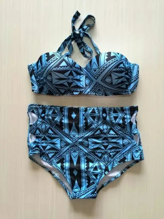 AZTEC Blue high waisted bikini swimsuits swimwear beachwear bathing suits (3)