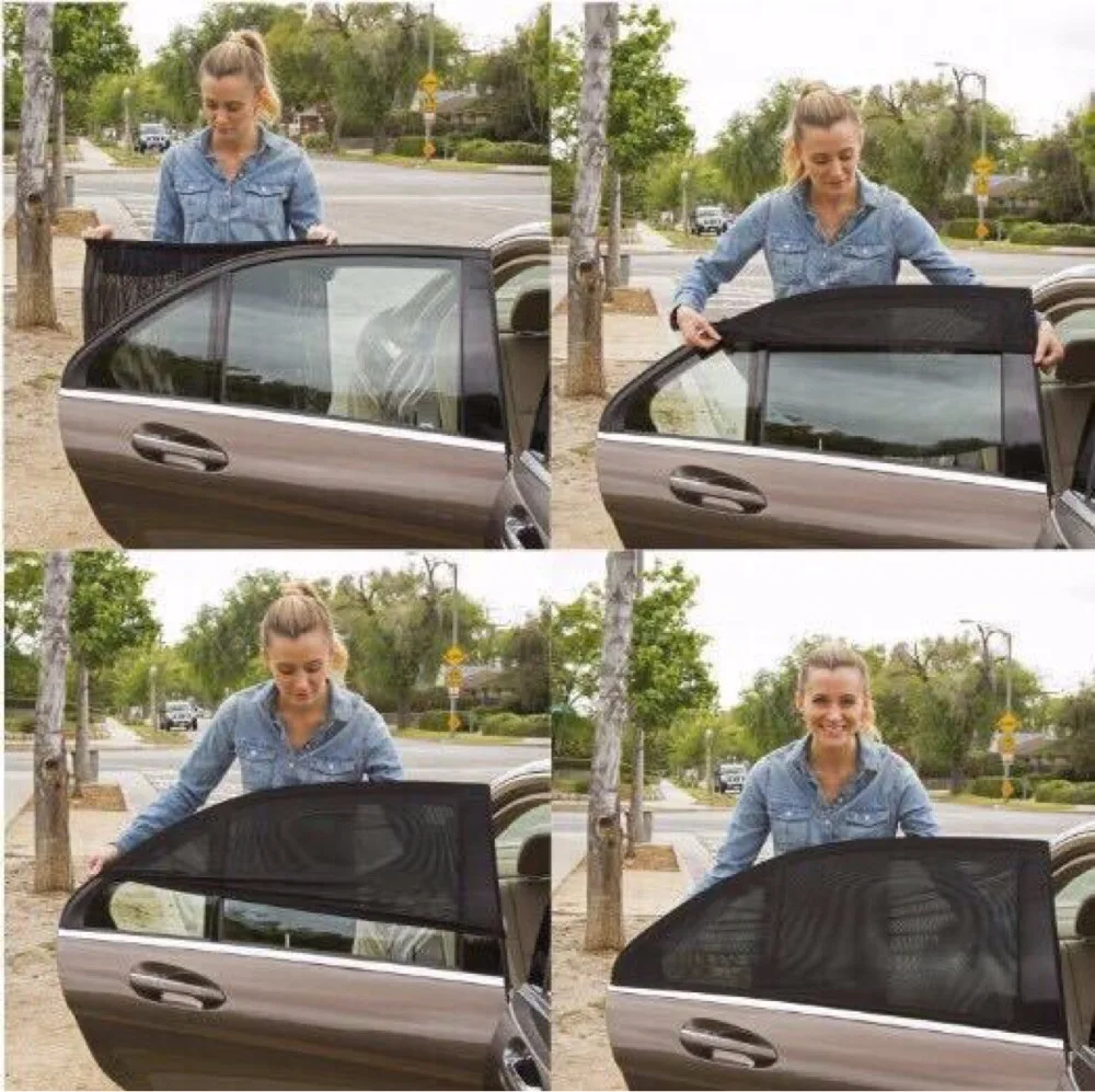 

2Pcs Car Rear Side Window Sun Shade Mesh Fabric Sun Visor Shade Cover Shield UV Protector Auto Sunshade Curtain Mosquito Net
