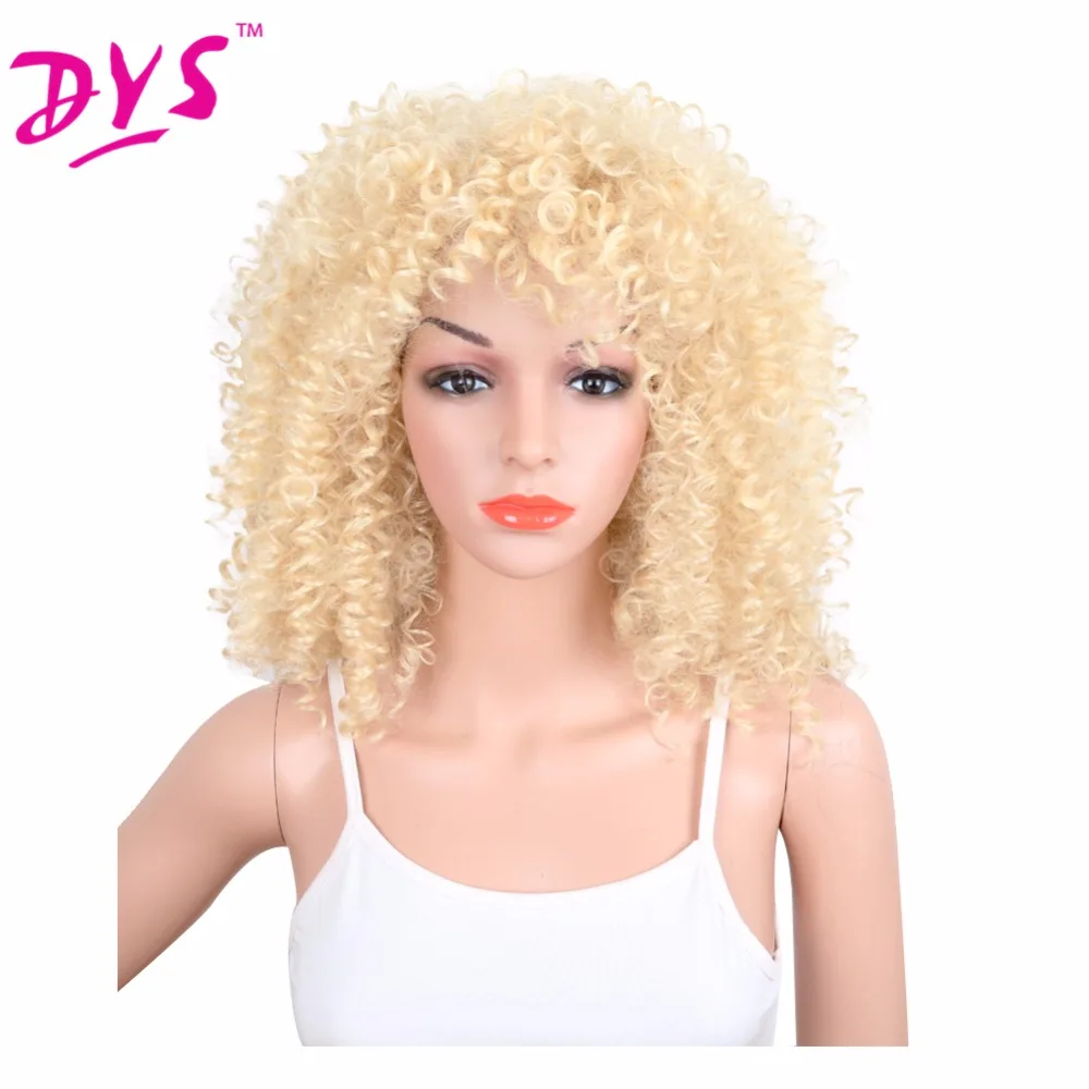 Deyngs Kinky Curly Synthetic Wigs With Bangs 20inch Natural Black