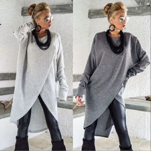 

Hirigin Women Long Sleeve Ladies Loose Gray Colors Causal O-Neck Warm Cotton Dresses Size S-2XL