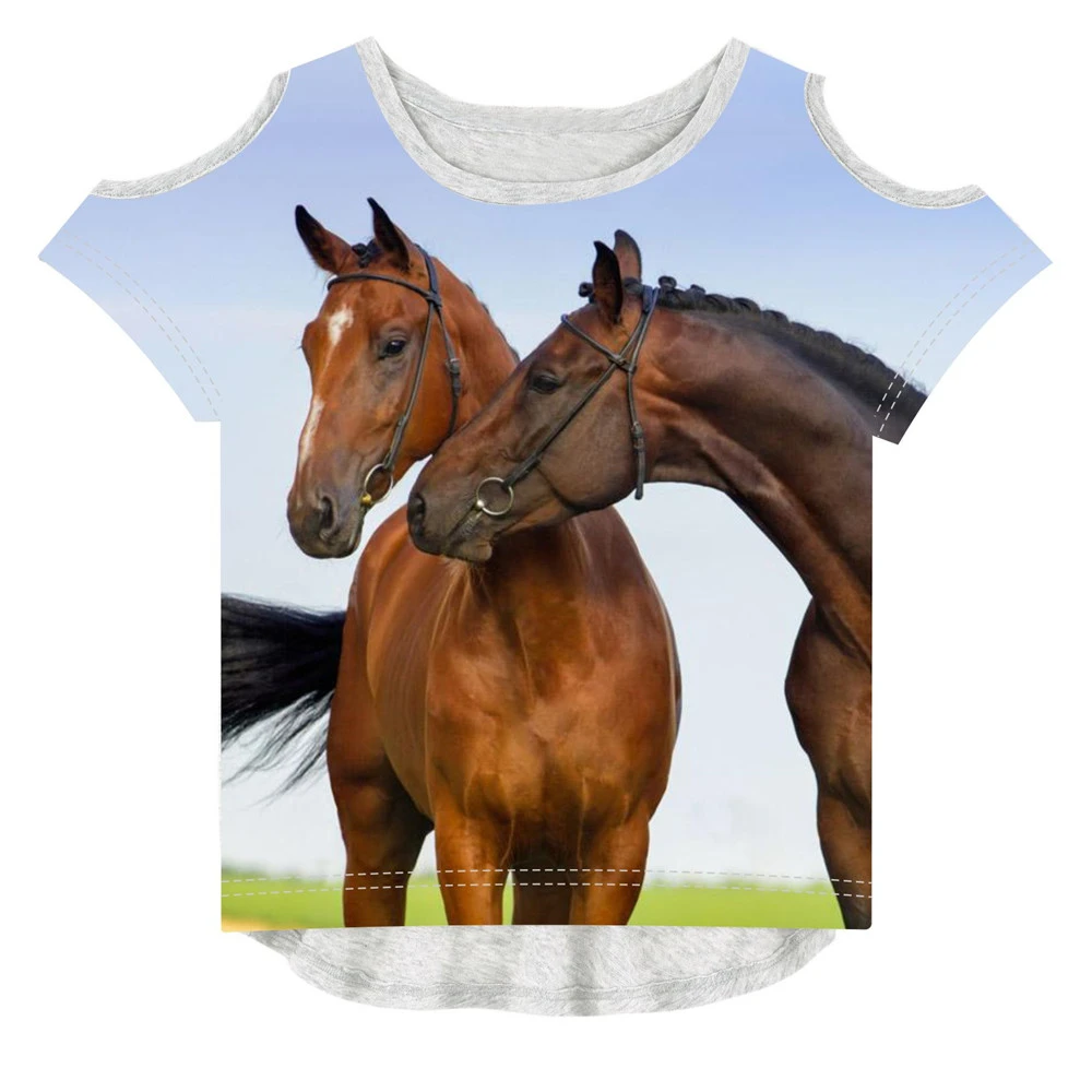 Camiseta estampado de dos caballos para niña, camiseta de diseño de marca, camisetas niña|Camisetas| - AliExpress