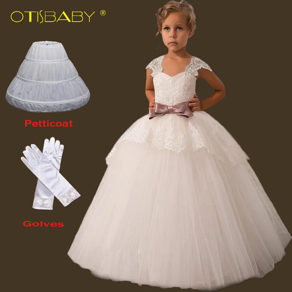

Flower Girl Wedding Party Lace Sleeveless Long Evening Dress Teenager Appliques Prom Ball Gown Girls Special Occasion Dresses