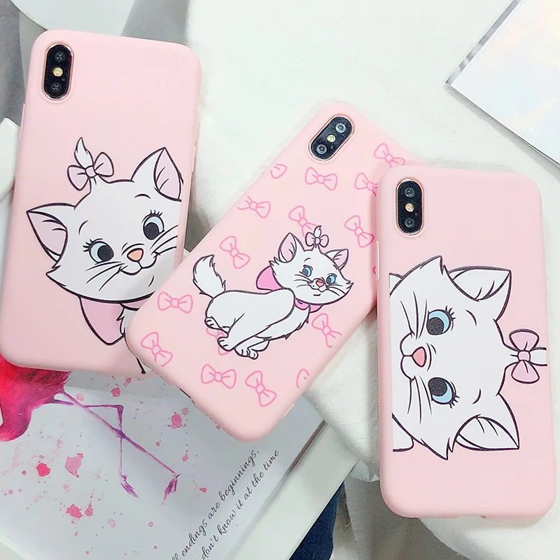Мультяшный Зонт кошка Мэри для iphone Xs XR Max мобильный телефон оболочка розовый
