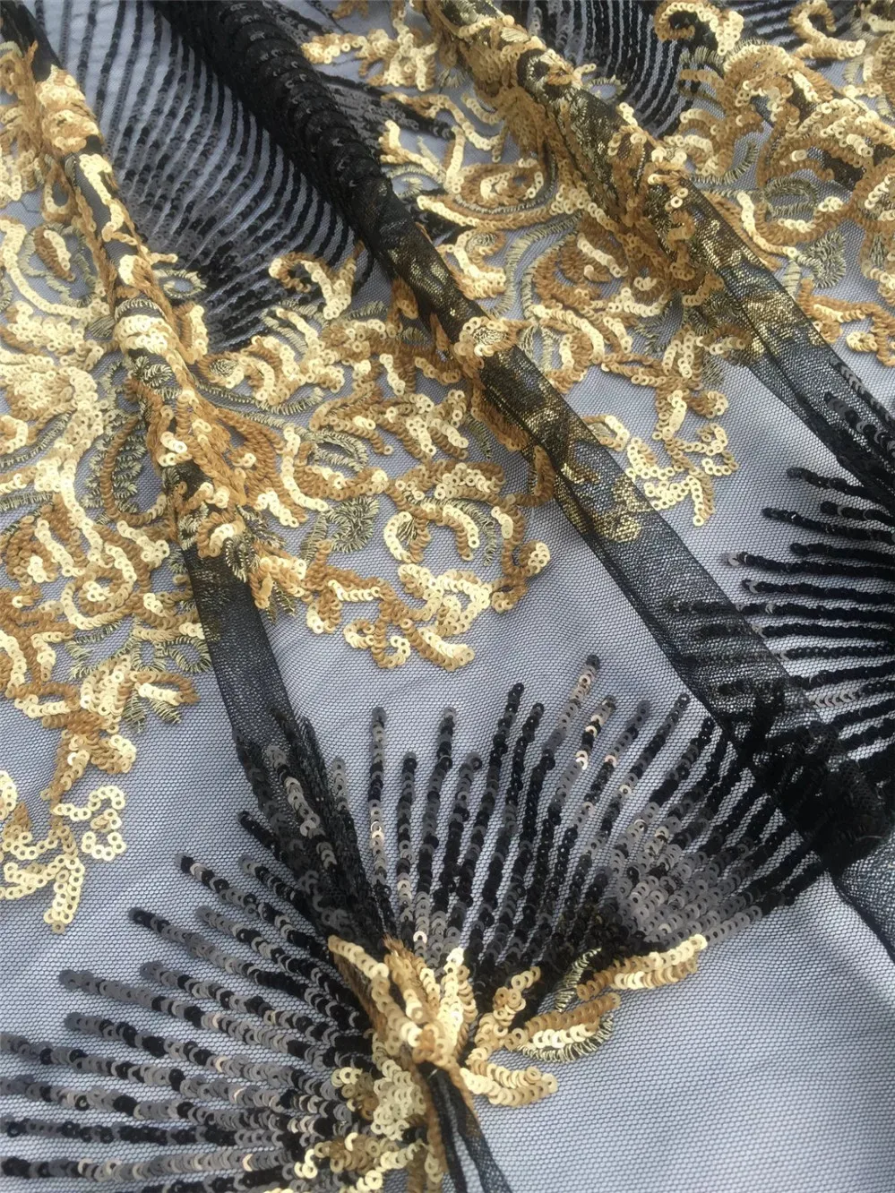 

African Lace Fabric French Sequins Net Lace High Quality black Sequins Lace Fabric for 2017 new Sequins Fabric for Dress