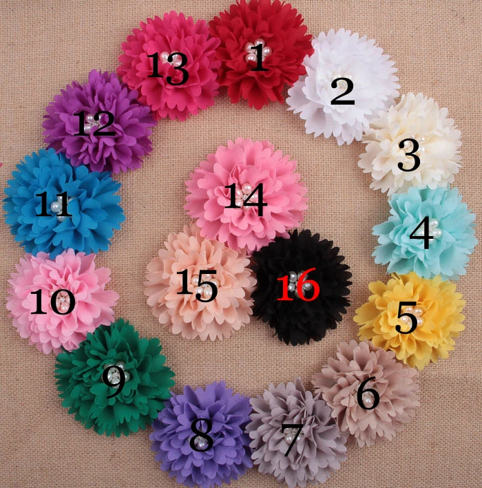 Yundfly 10PCS Baby Girls DIY Hair Accessories Flatback Chiffon Peony Flower with Pearl Rhineston Button | Мать и ребенок