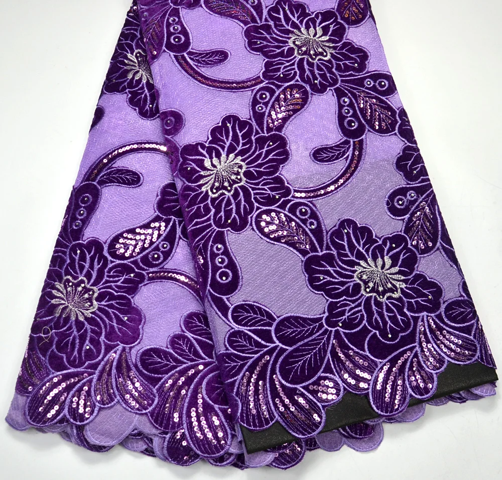 Latest Classics High Quality Purple French Net with Velvet lace Fabrics