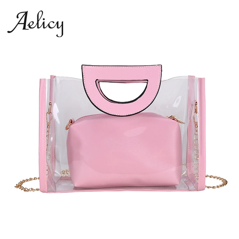 

Aelicy Women Handbag Fashion Design Ladies Transparent Composite Shoulder Bag Large Capacity Chain Tote Bags With Clutch Bag