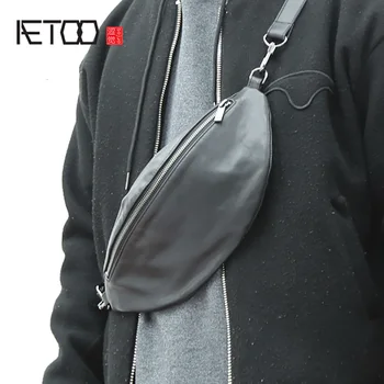 

AETOO Men's Chest bag, head cowhide small bag, leather shoulder oblique cross bag, casual chest bag
