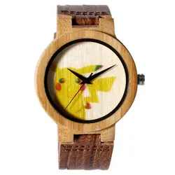 Pokemon Go Watch милый PIKACHU живопись циферблат японского аниме деревянные наручные часы прекрасные дети Часы Best подарки на день рождения