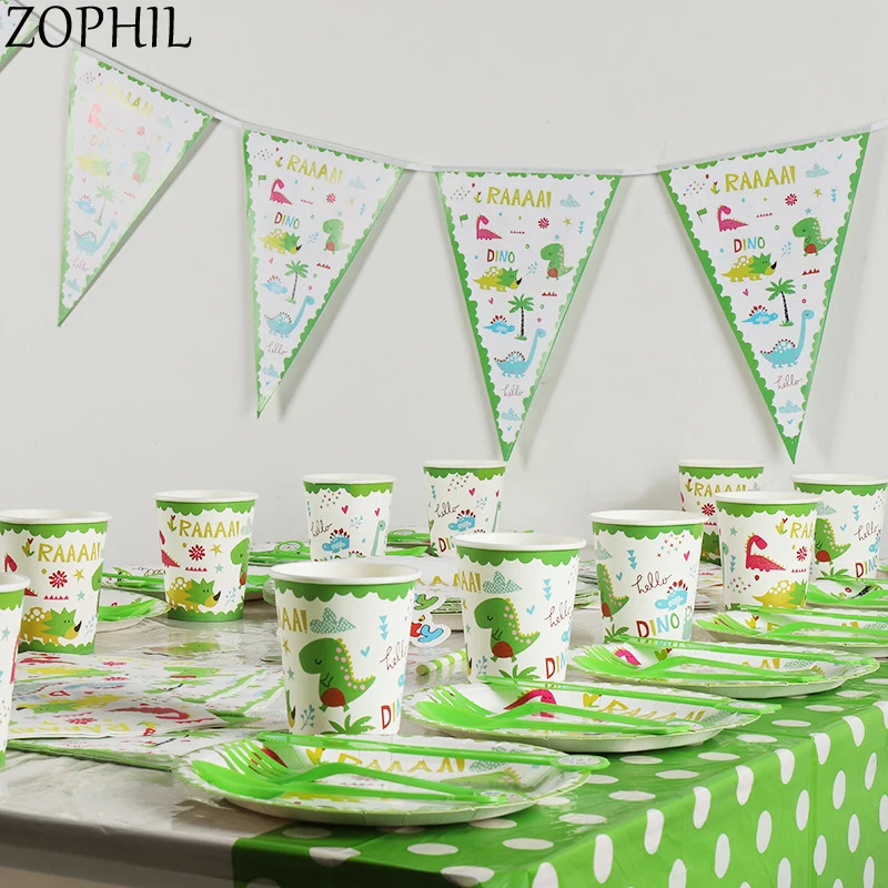 

12 Guests Boys Dinosaur Theme Party Disposable Tableware Happy Birthday Party Decorations Kids Paper Plates Event Party Supplies