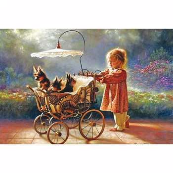 

Full Diamond Embroidery Mosaic Baby Girl & Pte Dogs 5D Cross Stitch Full Drill Diamond Painting DIY Sticker Decor Paintings