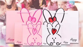 

20 Pack White Pink Cute Rabbit Gift Paper Packaging Bag with Handle for Kids Baby, Candy Chocolate Toy Clothes Shoes Underwear