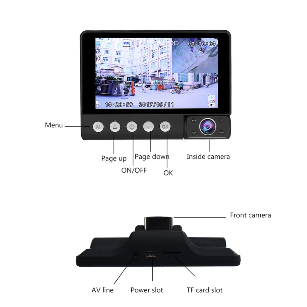 4," ips Автомобильный видеорегистратор Камера с двумя объективами FHD 1080P видео рекордер Авто регистратор видеокамера DVRs видеорегистратор монитор заднего вида