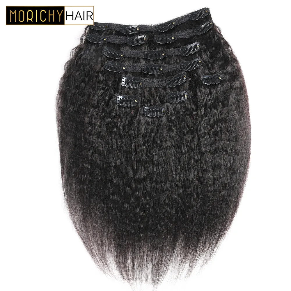 Morichy Kinky Stright Clip Ins бразильские человеческие волосы натурального цвета 10-22 дюймов 10 шт 120 граммов/комплект с полной головкой человеческих