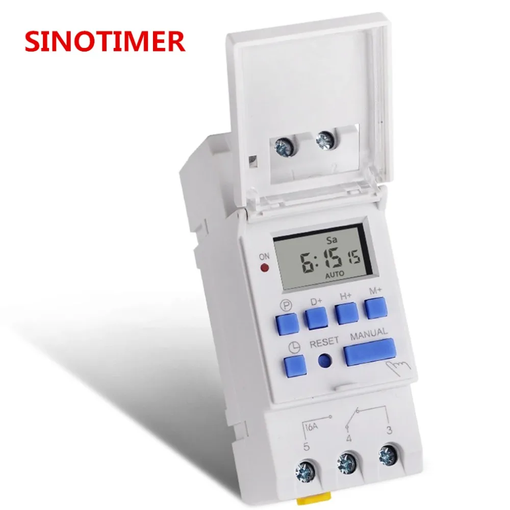 

SINOTIMER AC 220V/110V/24V/12V Weekly 7 Days Programmable Digital Time Switch Relay Timer Control Din Rail Mount for Electric Ap