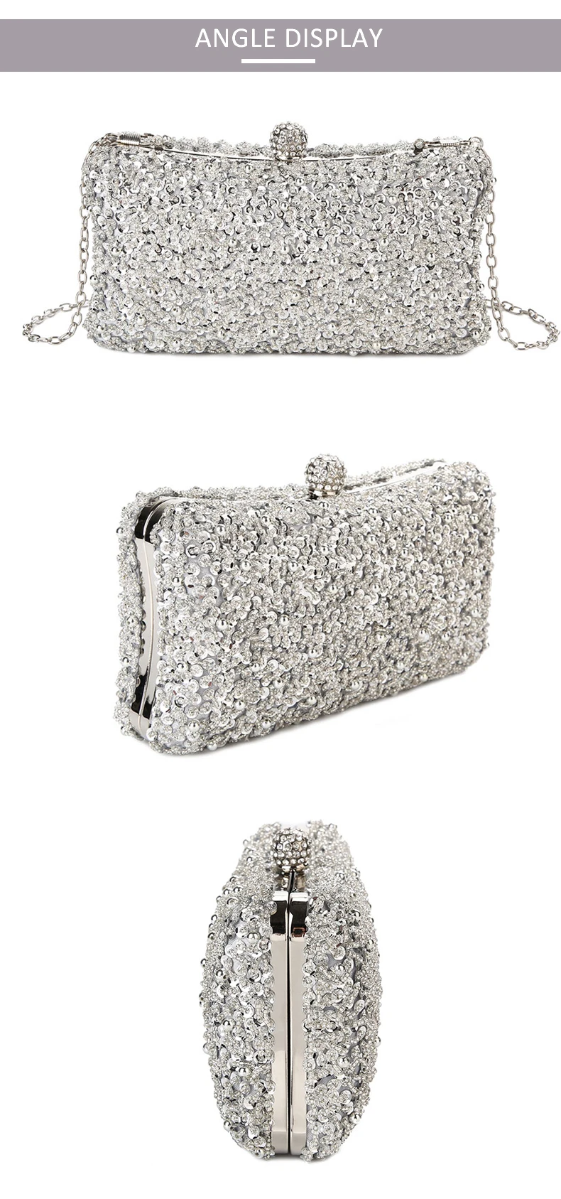 Luxy Moon Silver Sparkly Evening Bag Multi-angle Display View