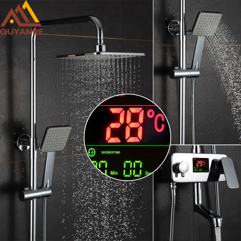 Quyanre Chrome Digital Display Shower Faucet Set Water Dynamic Digital
