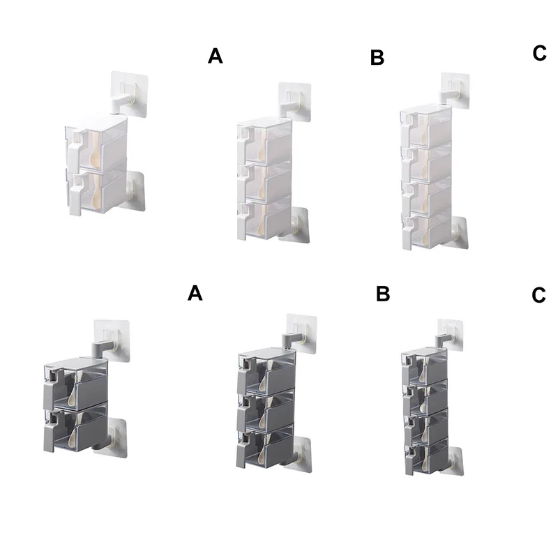 

Wall Hanging Rotatable Condiment Storage Box Transparent Multi-layer Container with Spoon can CSV