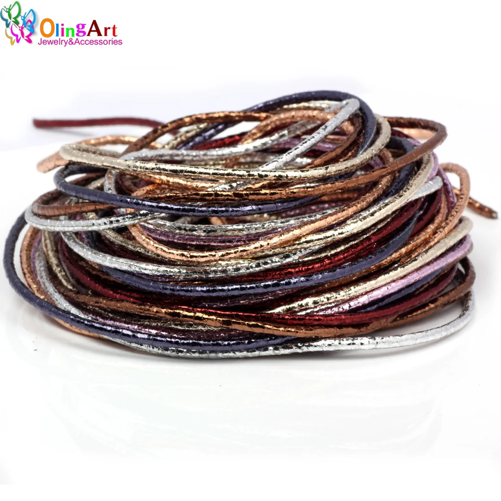 

OlingArt 3mm 3m/lot Round PU Leather Cord bright Rope For European style DIY Necklace Bracelet choker Craft Jewelry Making NEW