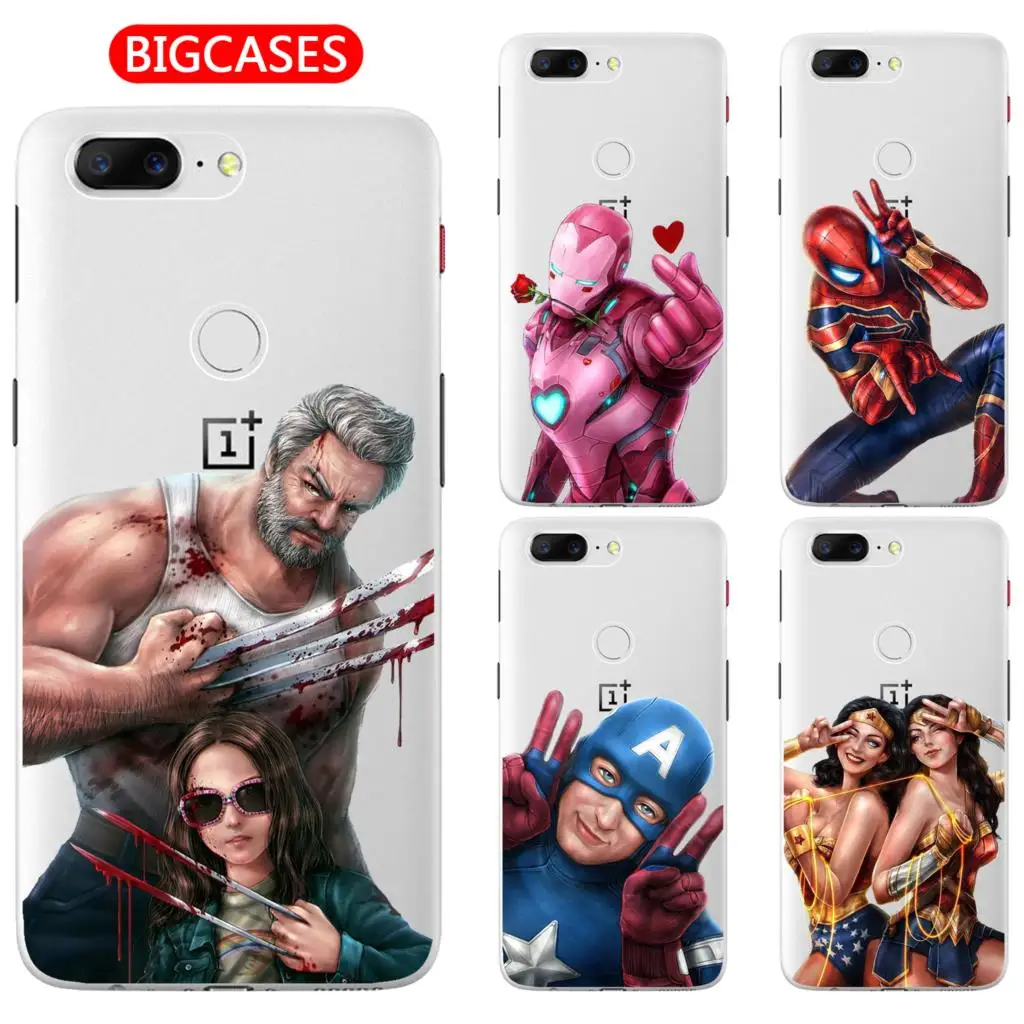 

For Oneplus 5T Case Cover 6.01" Soft TPU Silicone Cool Wonder Woman Spiderman Iron Man Wolverine Marvel Hero Painted Phone Case