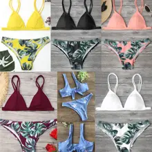 2 шт., женский сексуальный купальник, пуш-ап, мягкий, бикини, набор, Зеленый лист, принт, купальник, низкая талия, купальник, бандаж, открытая спина, пляжная одежда