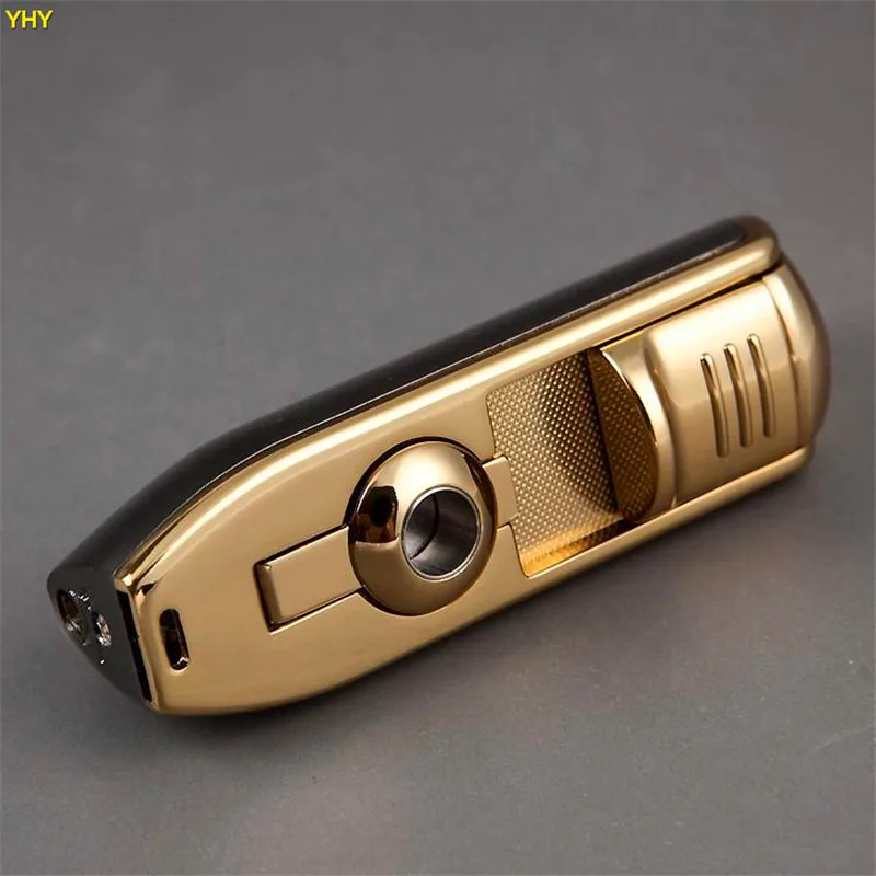 New Arrival Wholesale COHIBA Accessories Pocket Quality Metal Snake Mouth Shape Butane Gas Windproof 3 Torch Jet Flame Lighter W Punch06