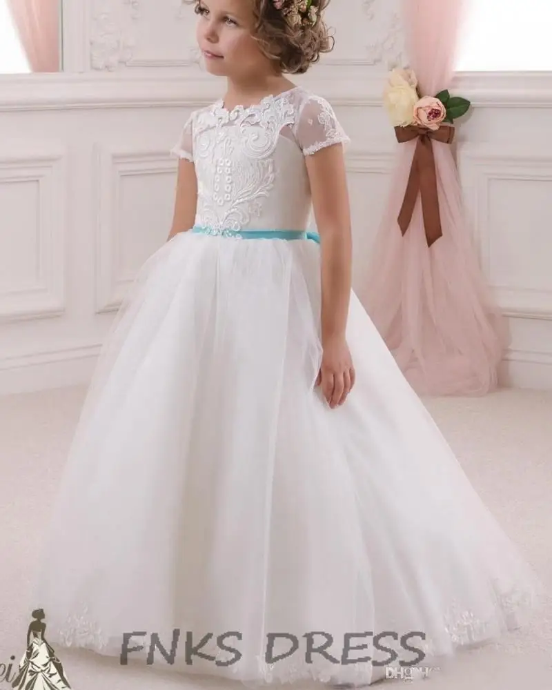 2016 Bastante Blanco Turquesa Arco Muchachas De Flor Se Viste Para Las Bodas Sash Vestido De Bola Del Cordon Embroma El Vestido Del Desfile Para Las Ninas Wd16 Kids Pageant Dresses Flower Girl Dressespageant