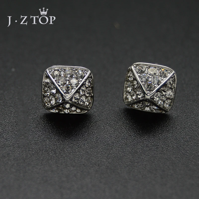 

JZTOP Simple Square Rhinestone Stud Earrings For Women Geometric Silver Color Small Ear Studs Earrings Female Wedding Pendientes