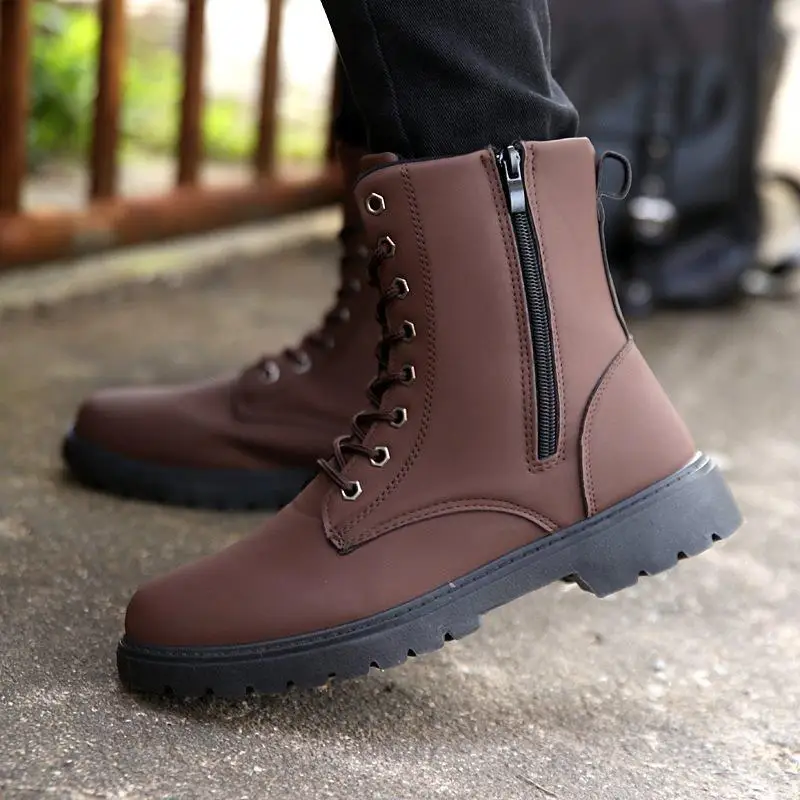 Мужские мотоботы на шнуровке с боковой молнией в британском стиле, осенне-зимние высокие мужские ботинки, увеличивающие рост