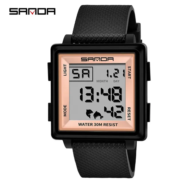 SANDA мужские часы Лидирующий бренд роскошные квадратные мужские спортивные часы водонепроницаемые модные цифровые часы reloj hombre - Цвет: black rose gold