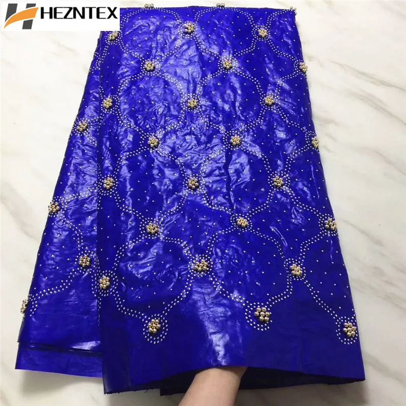 

2019 Royal Blue African bazin riche Laces Fabrics High Quality French Stones Lace Fabric Brocade Fabric With Beads PLA51-1