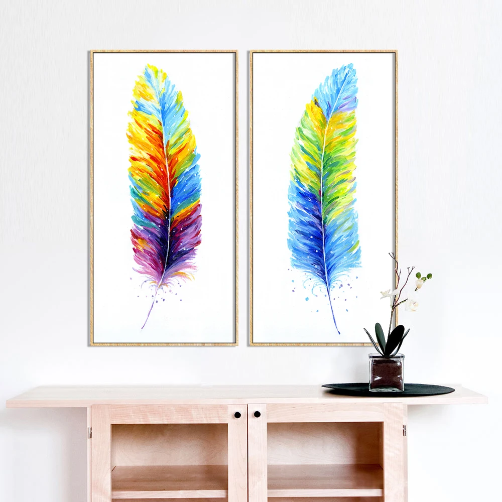 

HDARTISAN Wall Art Picture Canvas Print Oil Painting Colorful Feather For Living Room Home Decor No Frame