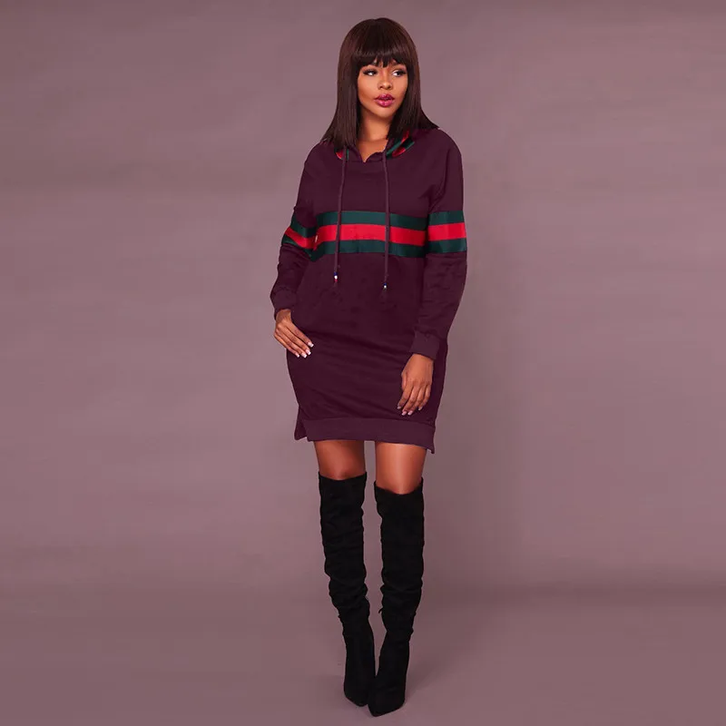 2017 Autumn Winter Casual Sweatshirt Dress Women Long Sleeve Black Striped Mini Hoodies Dresses Female Pullover Christmas Vestidos Hooded11