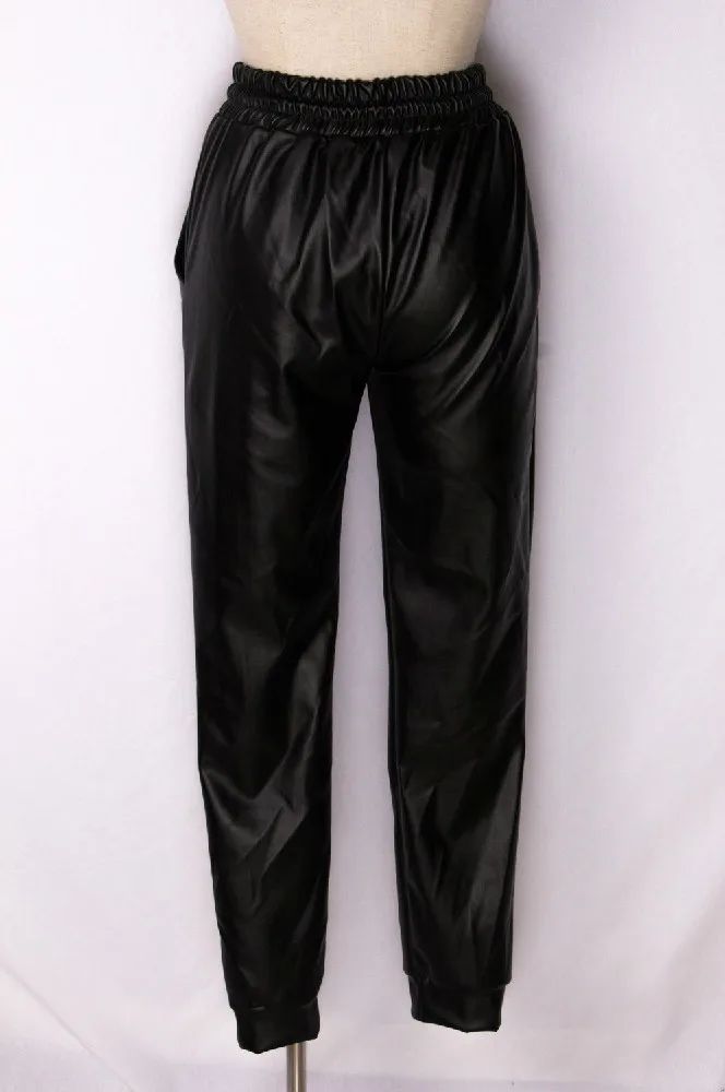 Women's Black Faux Leather Joggers: Loose-Fit Hip Hop Streetwear Harem Pants image 3